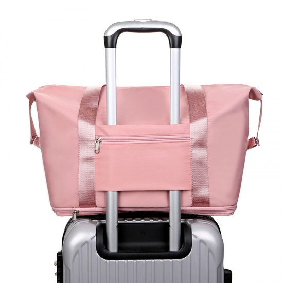 Cross-border women's double-shoulder bag with large capacity. Multi-functional dry and wet separation short trip business travel bag. Expansion computer bag.