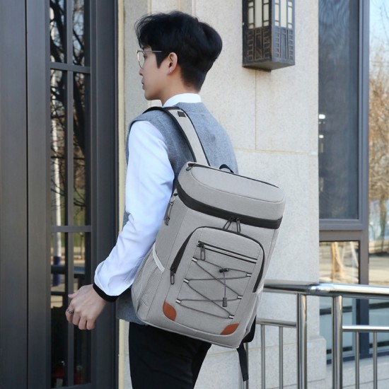 Multi-functional men's business backpacks - simple leather texture hand-held computer backpacks for short trips, backpacks for business and office use with large capacity for travel and commuting.