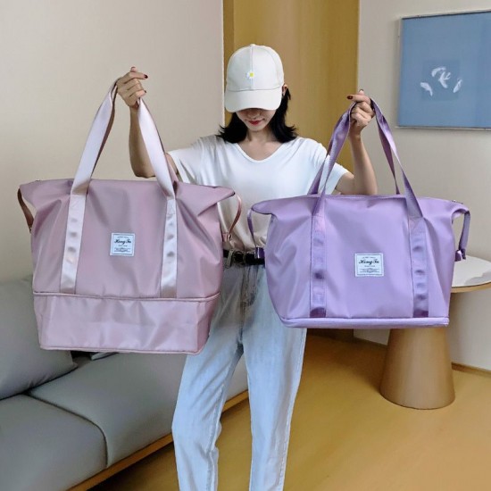 Cross-border women's double-shoulder bag with large capacity. Multi-functional dry and wet separation short trip business travel bag. Expansion computer bag.